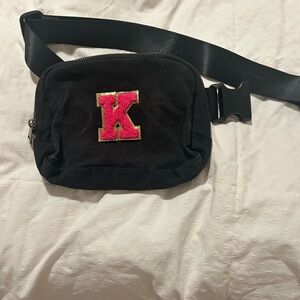 Black Fanny Pack with Pink 'K' Patch
